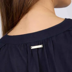 Femme Mise Au Green Blouse à rayures ton sur ton bleu marine