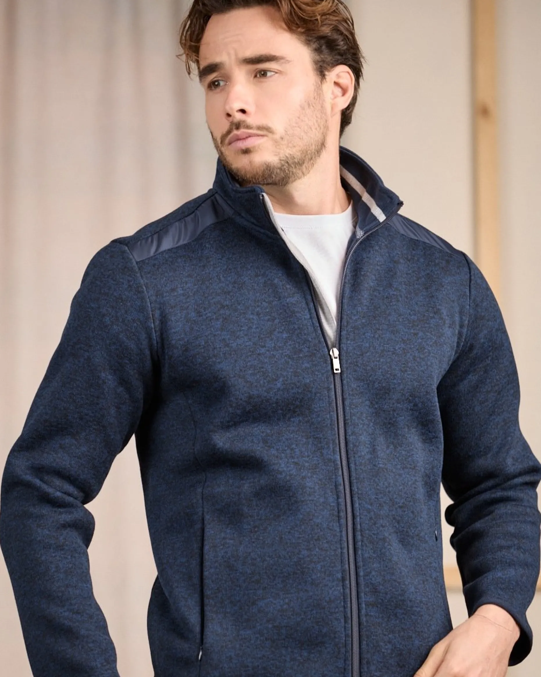 Homme Mise Au Green Blouson Polaire détail épaule bleu marine