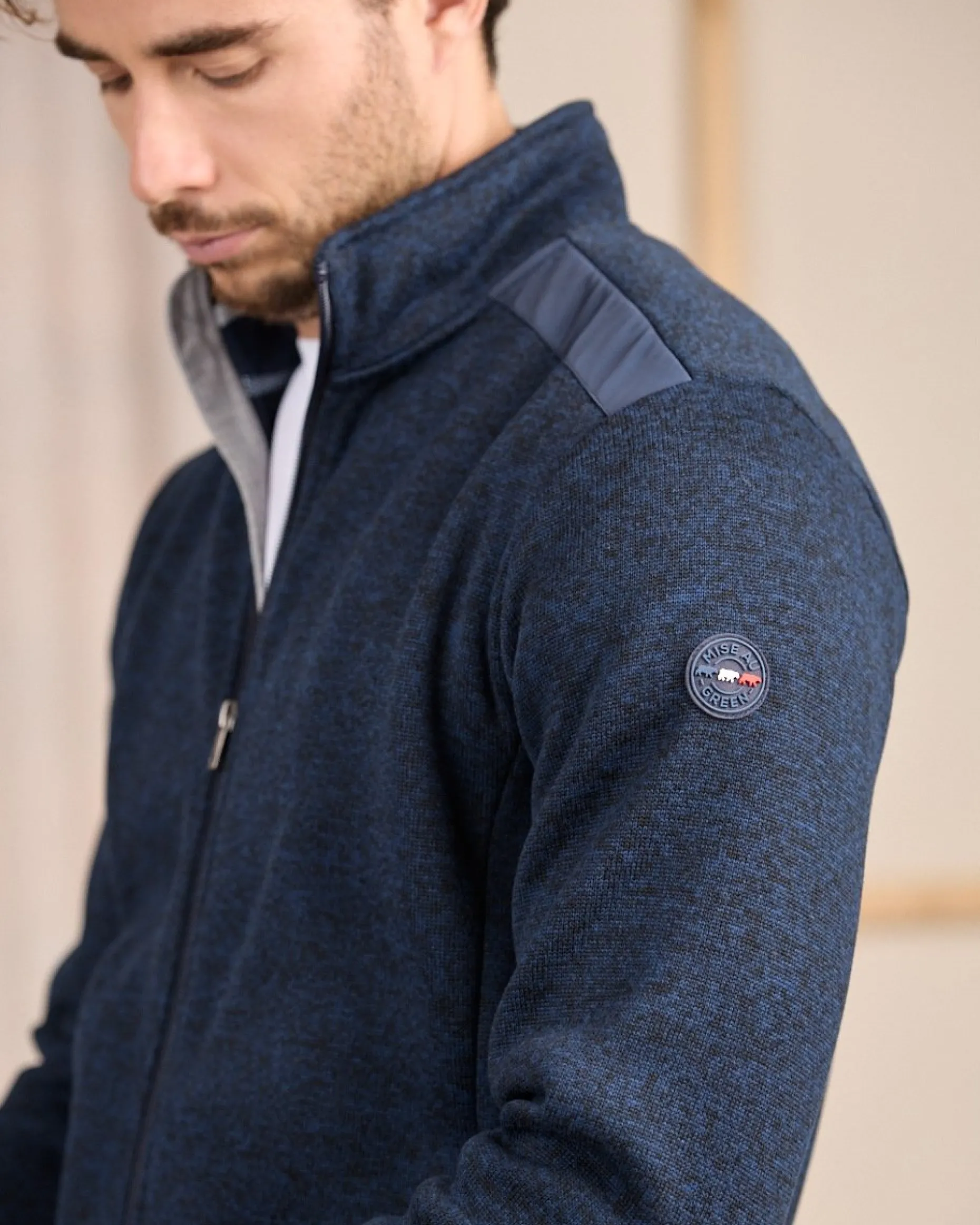 Homme Mise Au Green Blouson Polaire détail épaule bleu marine