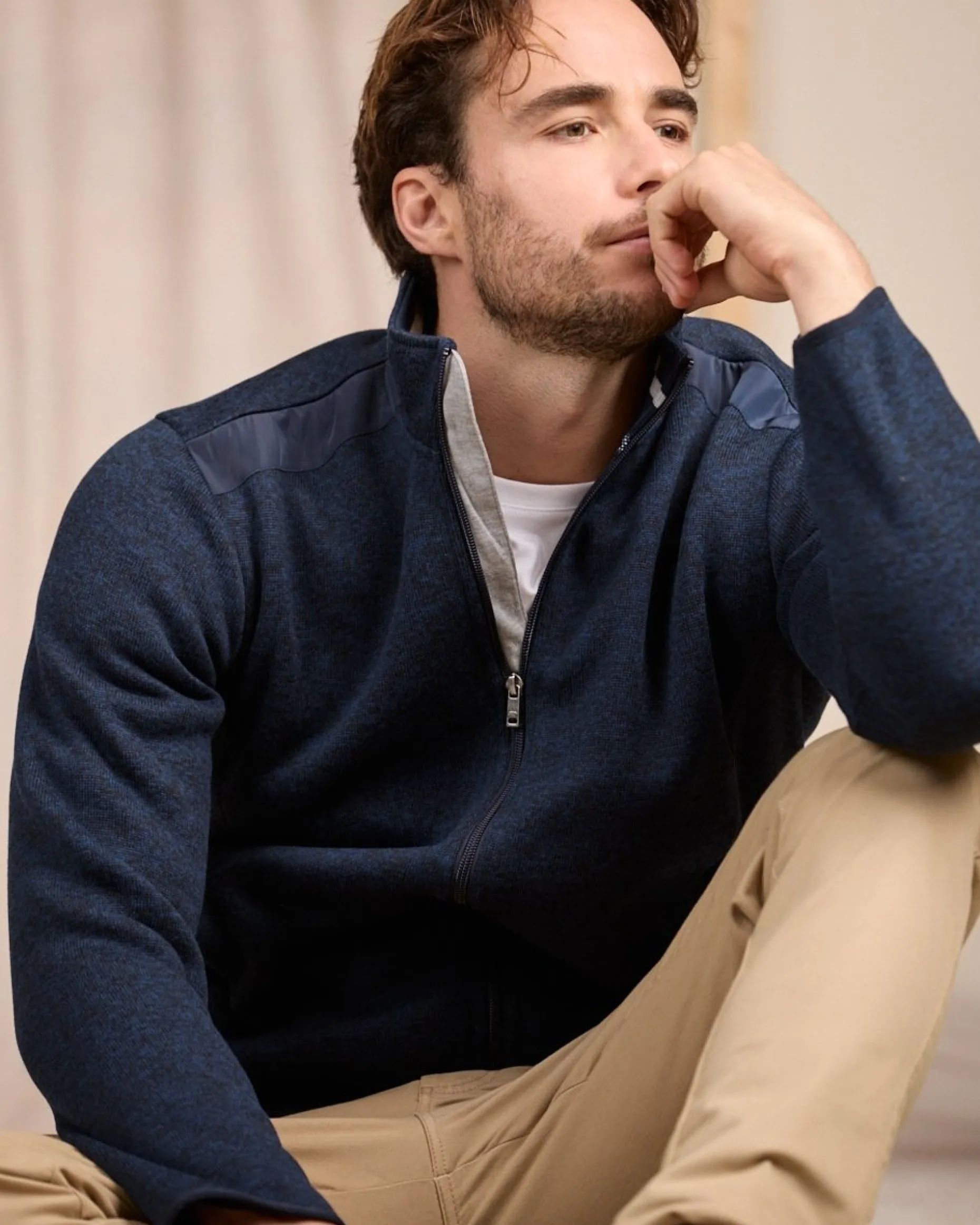 Homme Mise Au Green Blouson Polaire détail épaule bleu marine