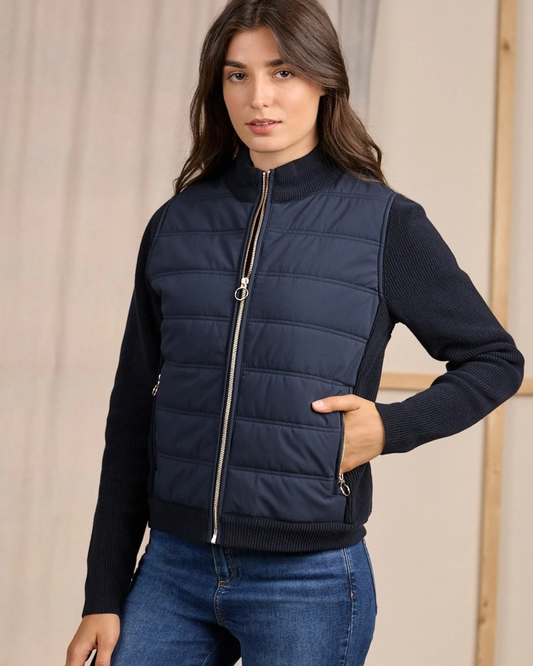 Femme Mise Au Green Cardigan bi-matière bleu marine