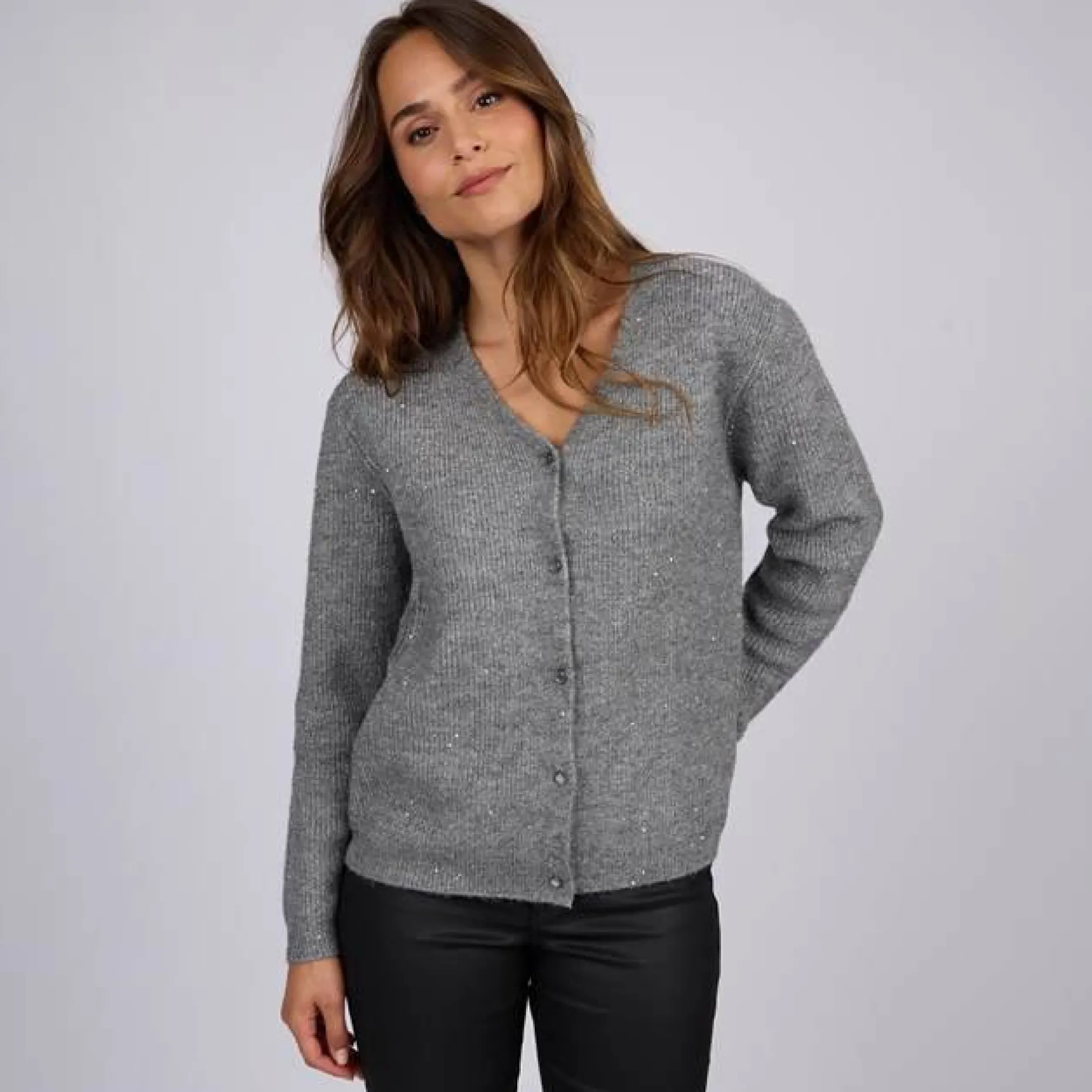 Femme Mise Au Green Cardigan détail lurex gris moyen