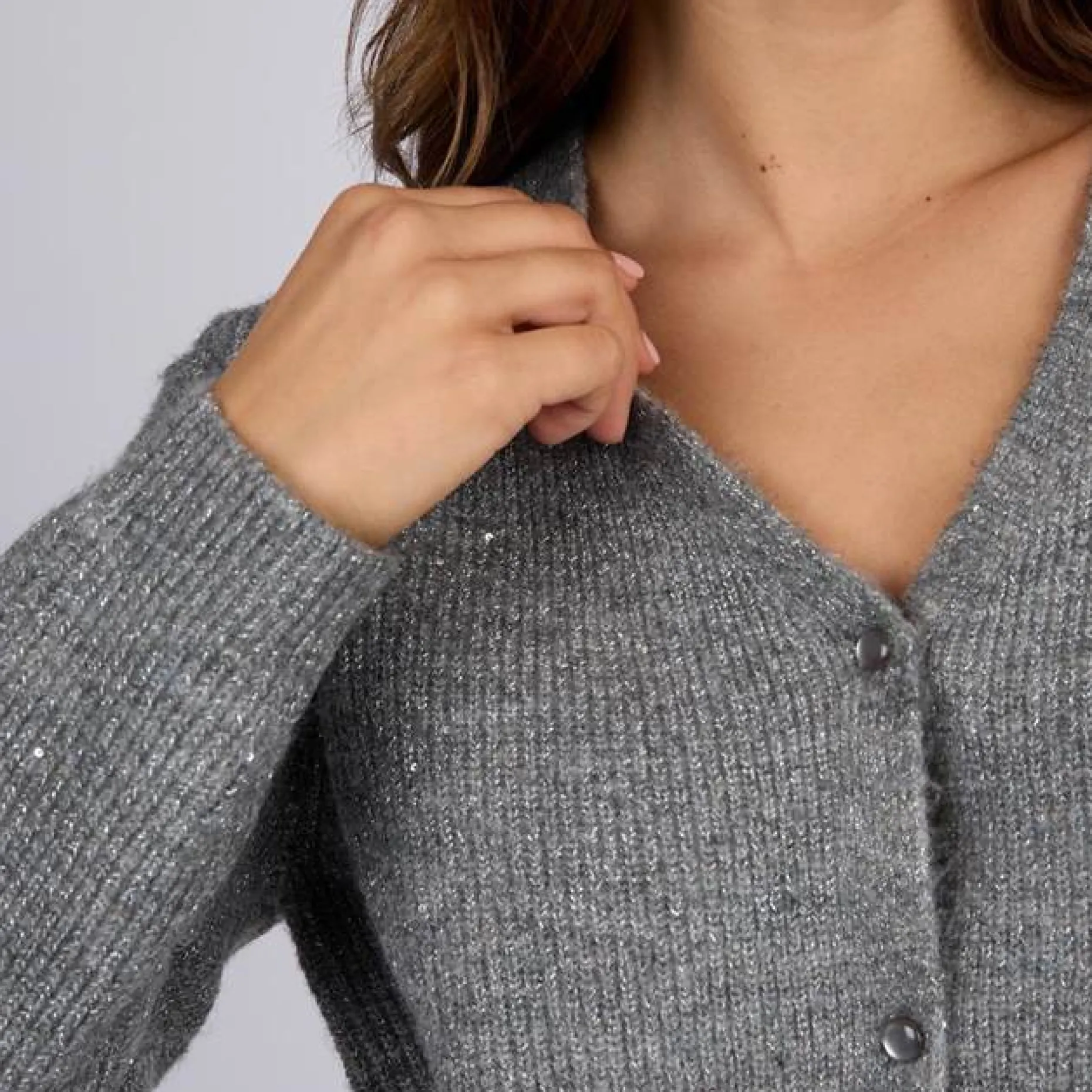 Femme Mise Au Green Cardigan détail lurex gris moyen