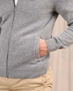 Homme Mise Au Green Cardigan zippé col montant gris moyen