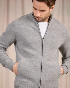 Homme Mise Au Green Cardigan zippé col montant gris moyen