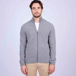 Homme Mise Au Green Cardigan zippé col montant gris moyen