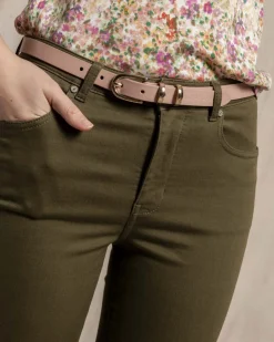 Femme Mise Au Green Ceinture fine en cuir lisse rose pale