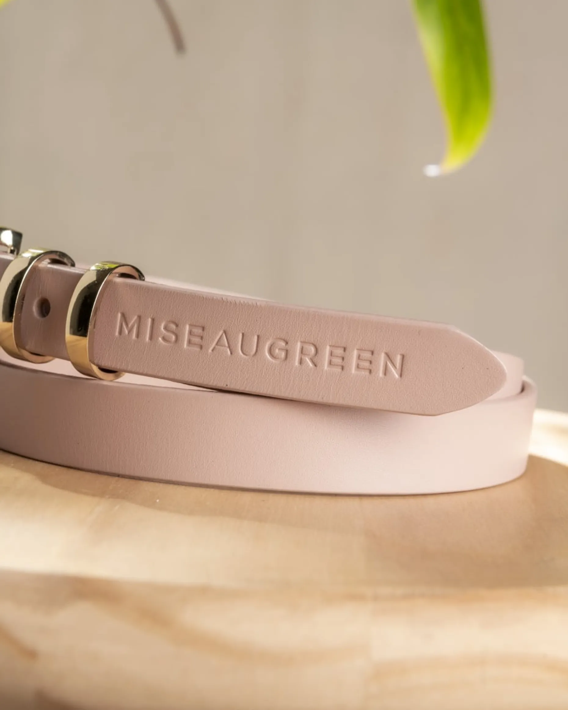 Femme Mise Au Green Ceinture fine en cuir lisse rose pale