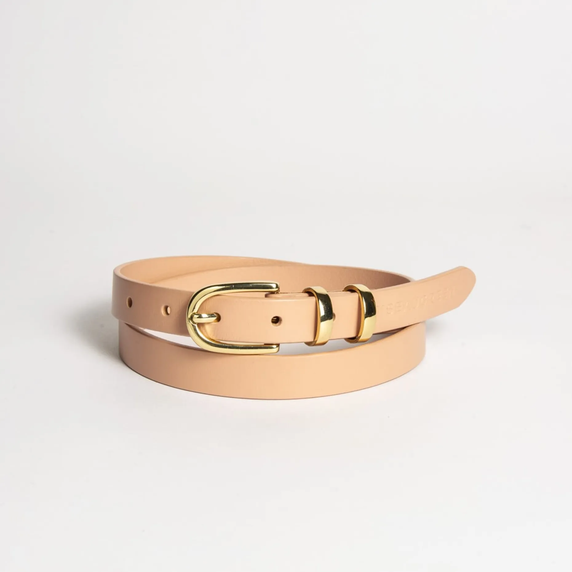 Femme Mise Au Green Ceinture fine en cuir lisse rose pale