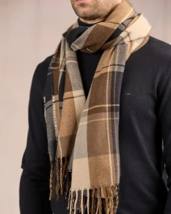 Homme Mise Au Green Écharpe à carreaux carreaux brun