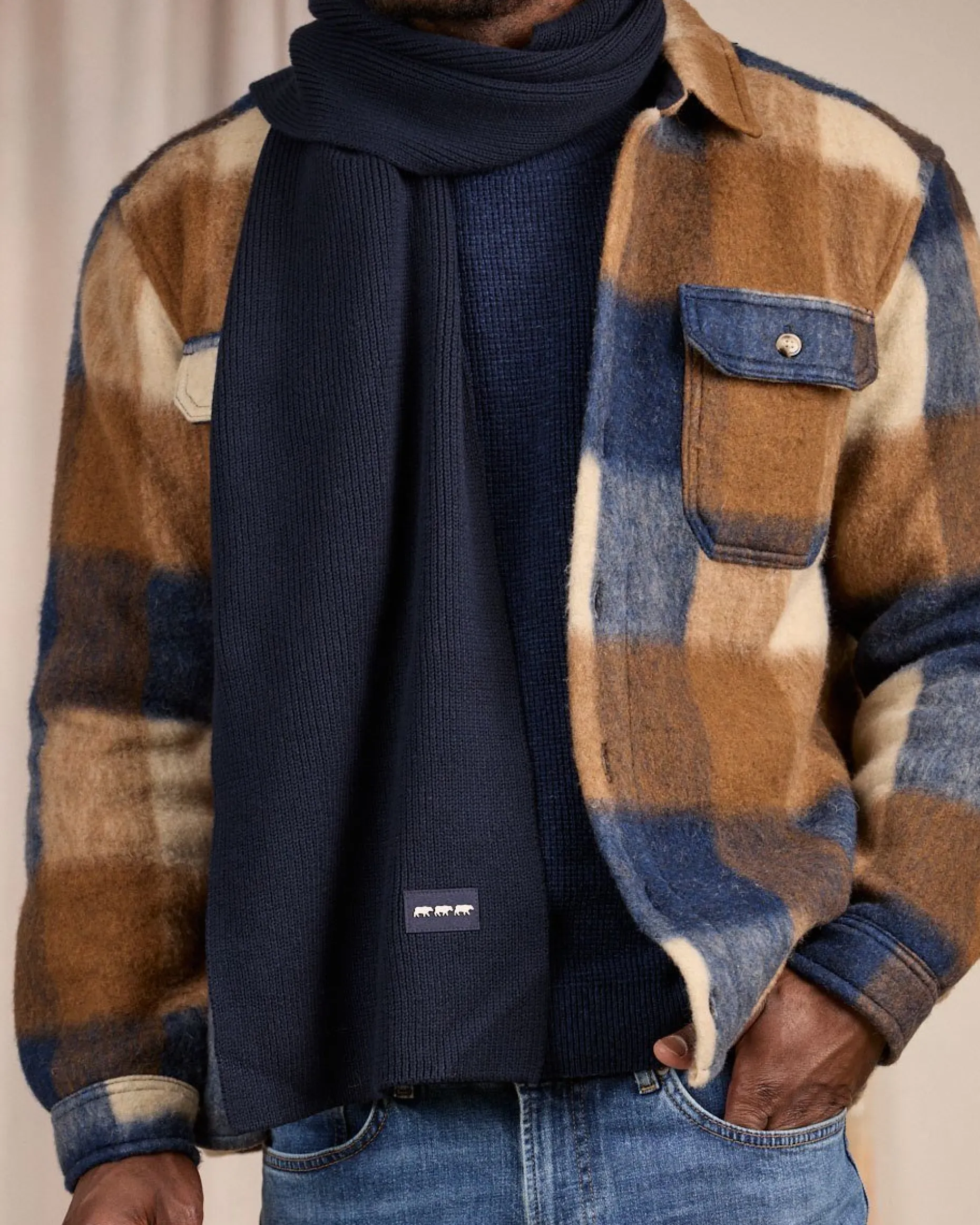 Homme Mise Au Green Écharpe unie en tricot bleu marine