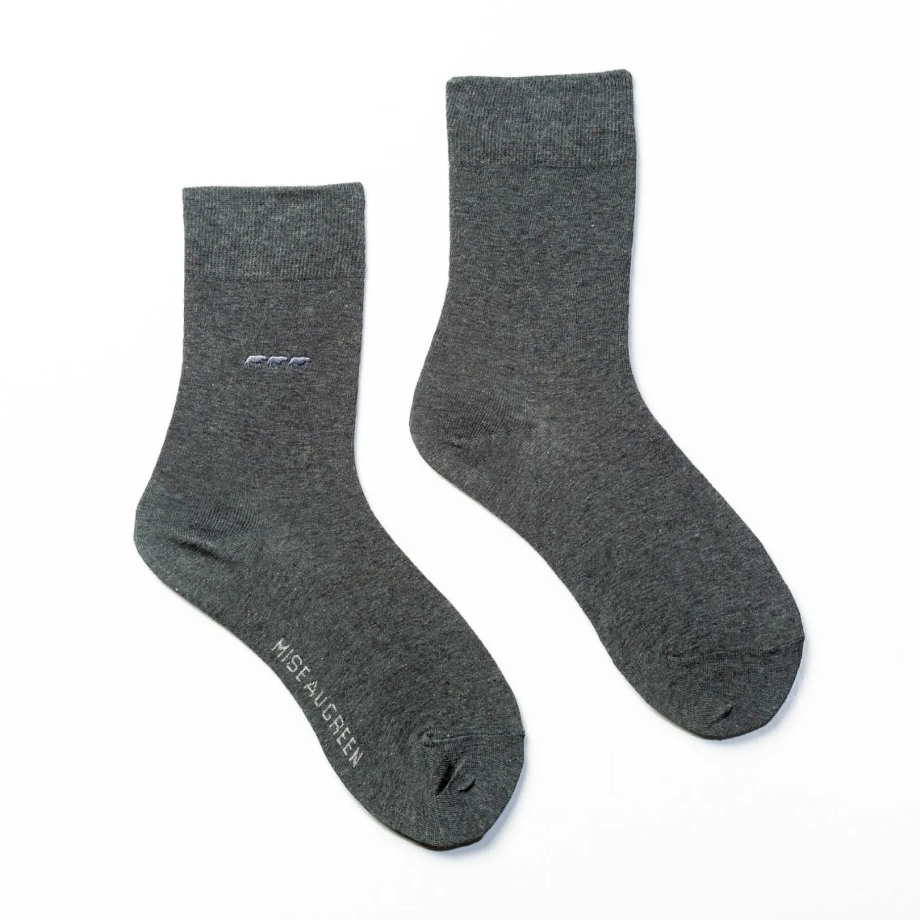 Homme Mise Au Green Chaussettes unies broderie 3 vaches gris chiné