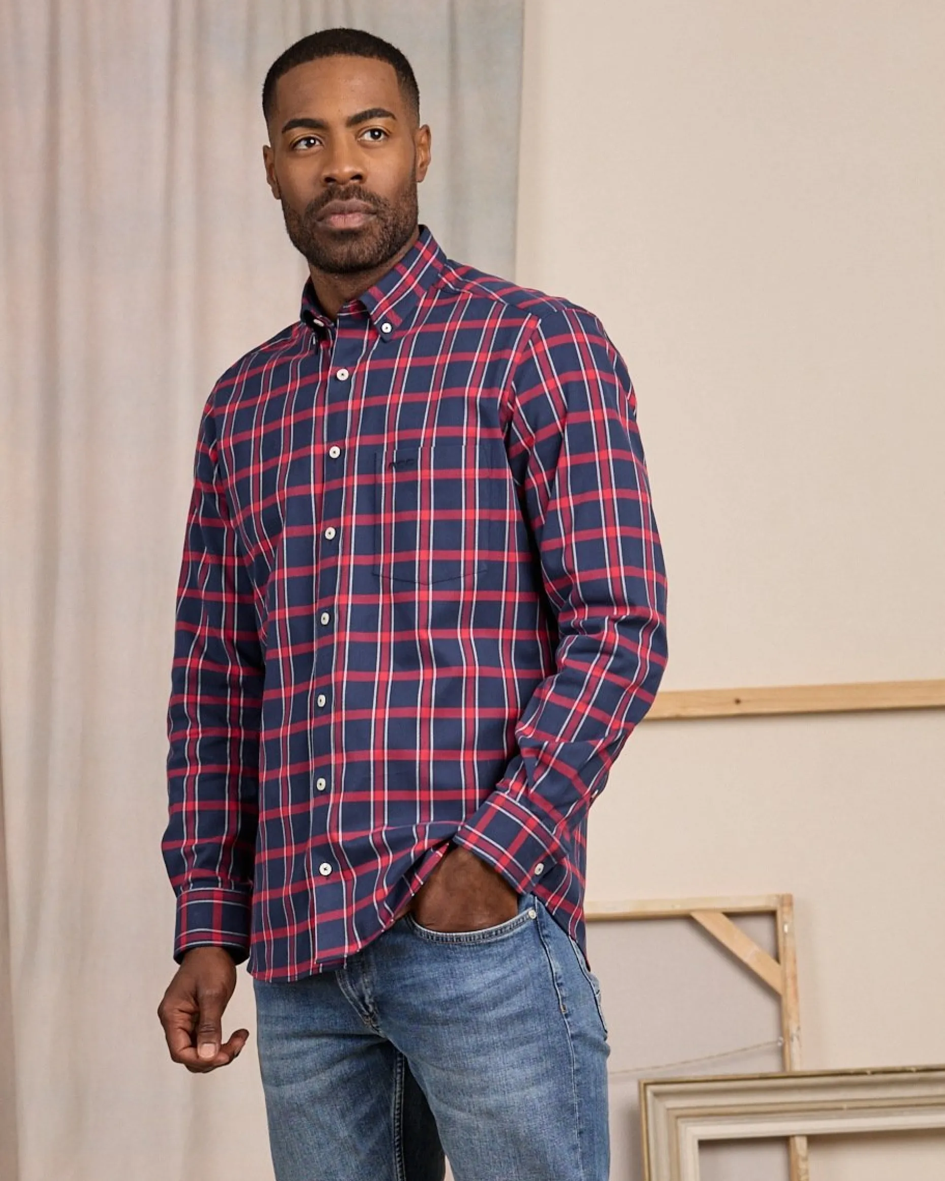 Homme Mise Au Green Chemise à carreaux bleu marine