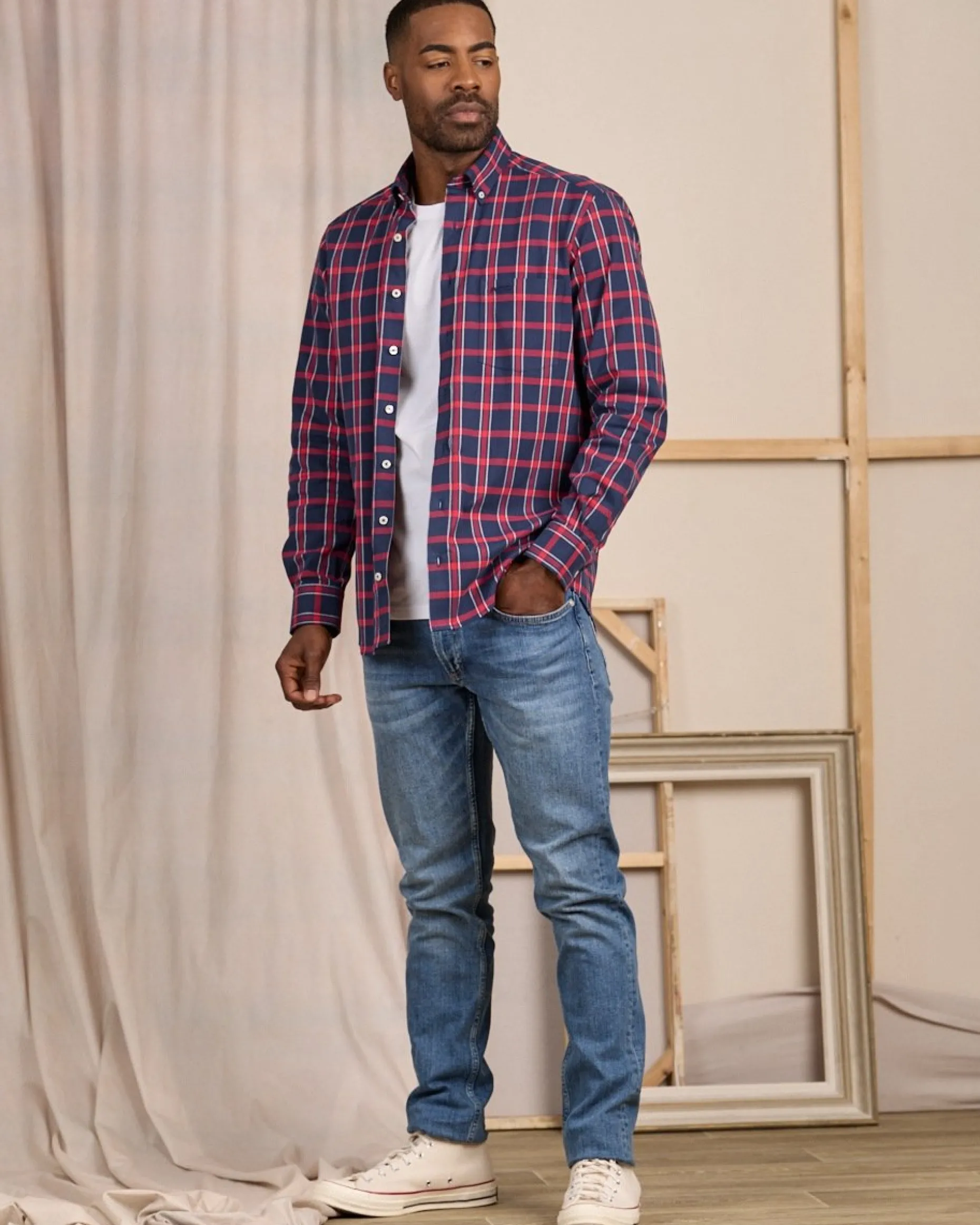 Homme Mise Au Green Chemise à carreaux bleu marine