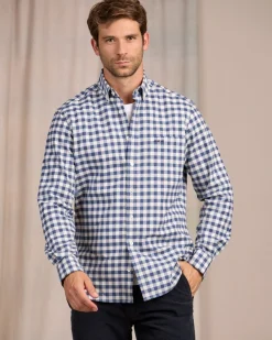 Homme Mise Au Green Chemise à larges carreaux vichy bleu marine