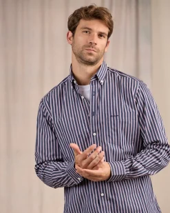 Homme Mise Au Green Chemise manches longues bleu marine