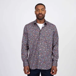 Homme Mise Au Green Chemise manches longues bleu marine