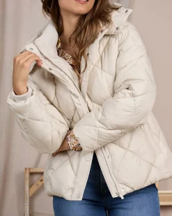 Femme Mise Au Green Doudoune courte ecru chiné