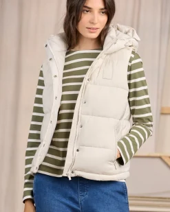 Femme Mise Au Green Doudoune sans manches à capuche ecru chiné