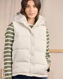 Femme Mise Au Green Doudoune sans manches à capuche ecru chiné