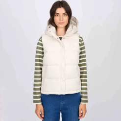 Femme Mise Au Green Doudoune sans manches à capuche ecru chiné