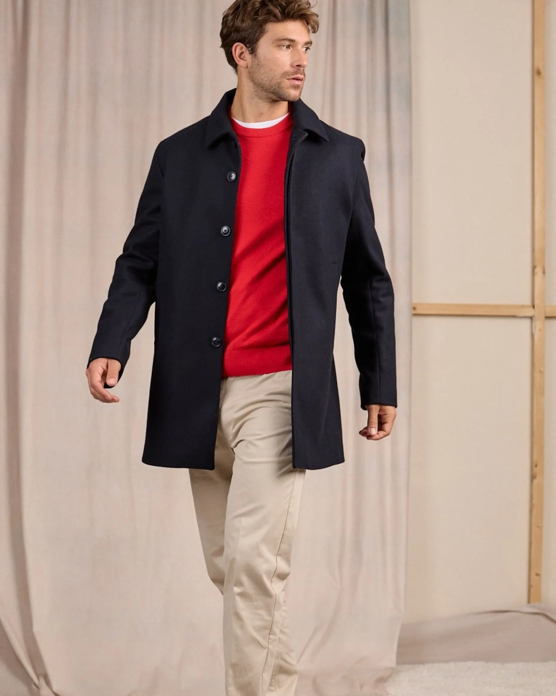 Homme Mise Au Green Manteau boutonné bleu marine