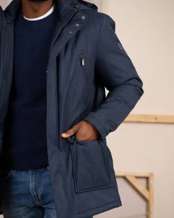Homme Mise Au Green Parka effet tramé bleu marine