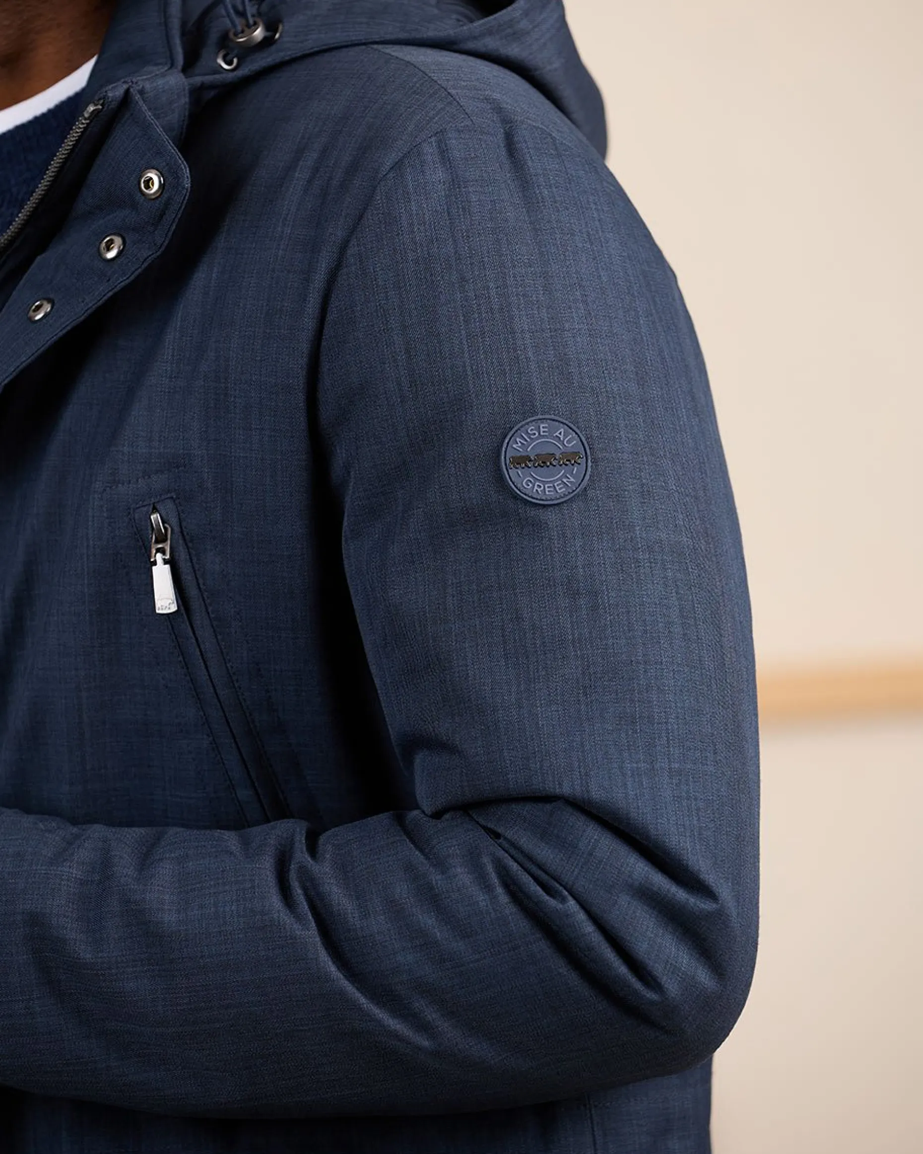 Homme Mise Au Green Parka effet tramé bleu marine