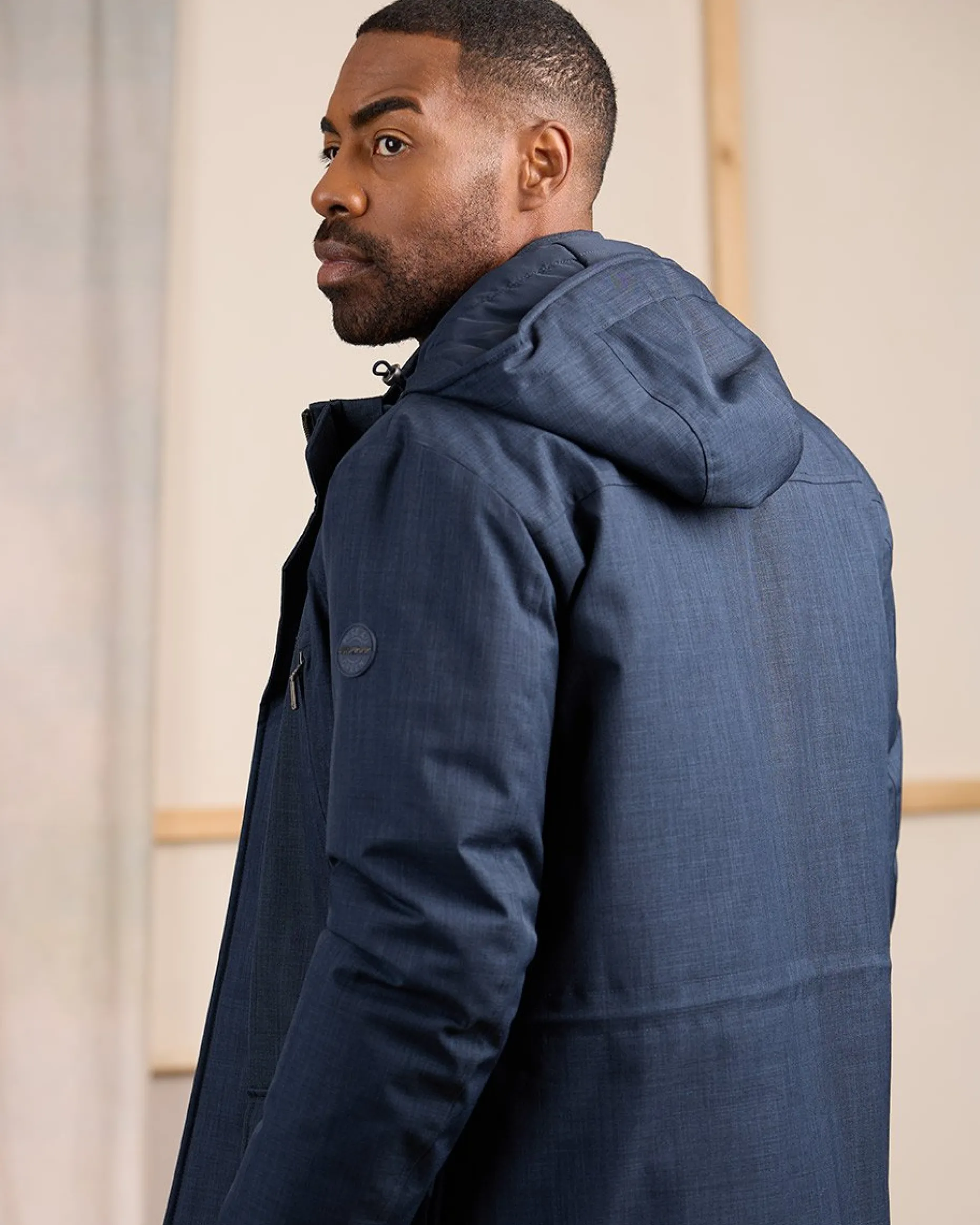 Homme Mise Au Green Parka effet tramé bleu marine