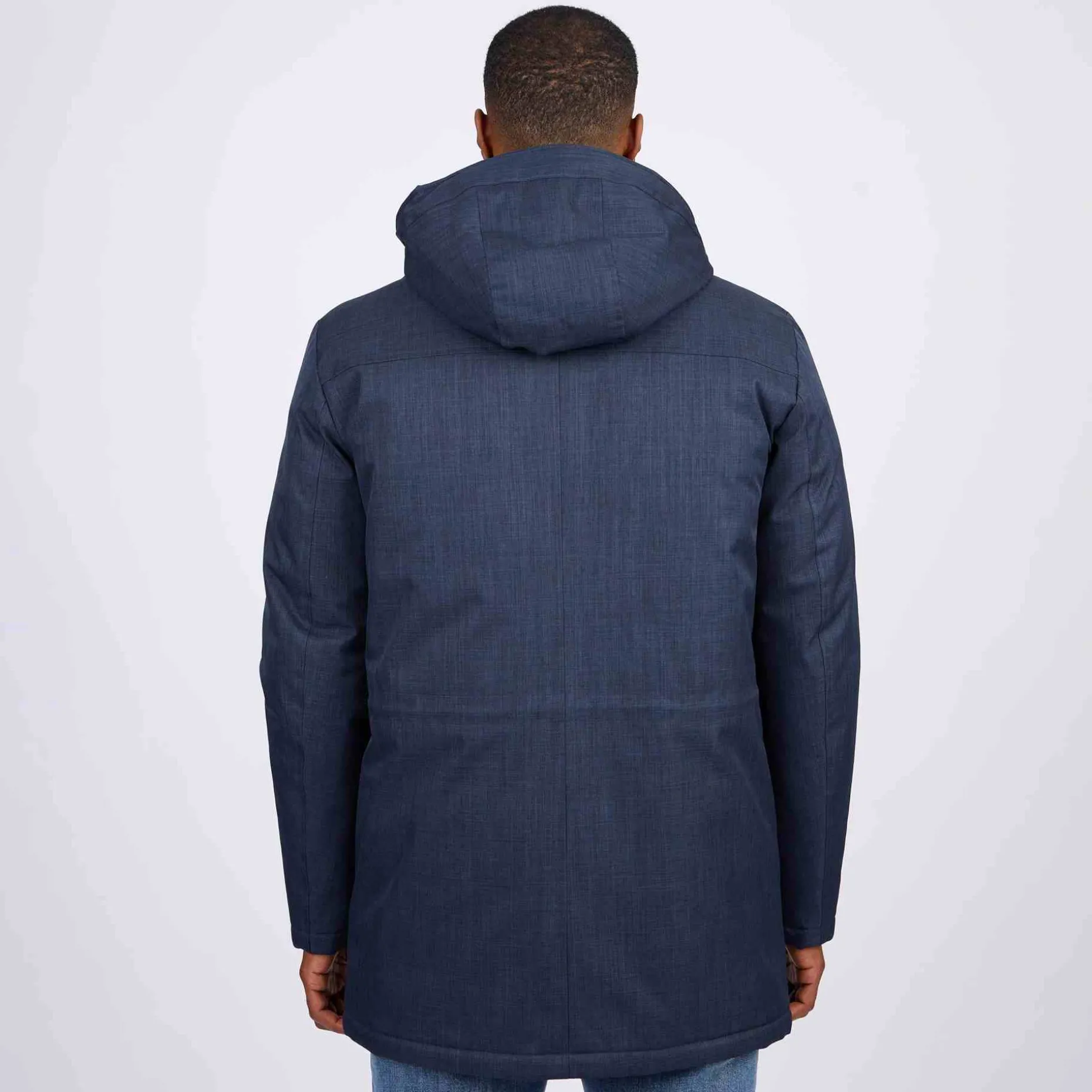 Homme Mise Au Green Parka effet tramé bleu marine