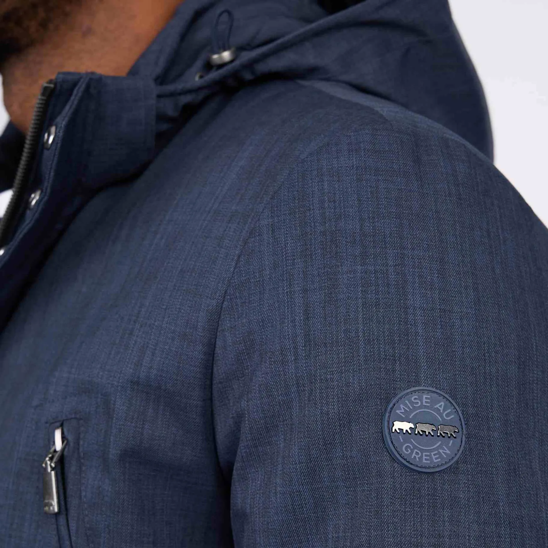 Homme Mise Au Green Parka effet tramé bleu marine