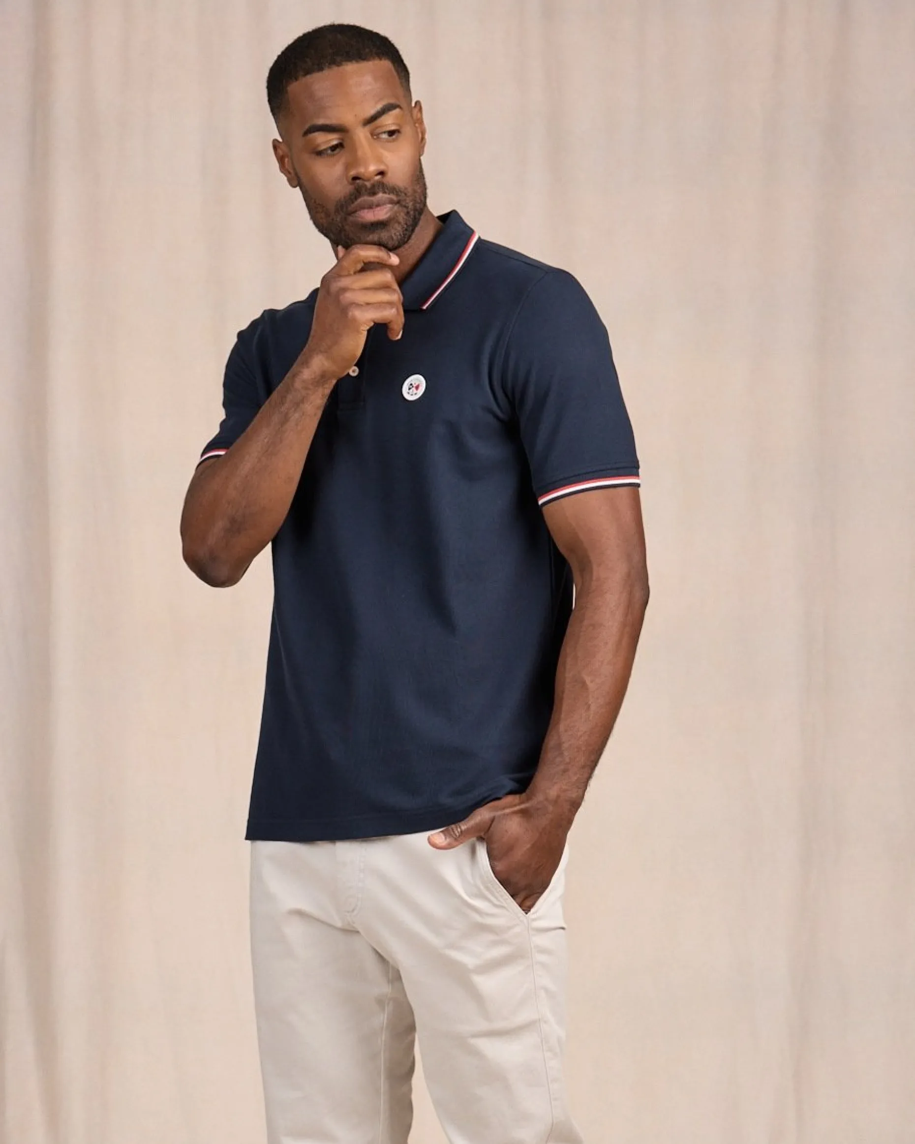 Homme Mise Au Green Polo logo badge bleu marine