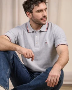 Homme Mise Au Green Polo logo badge gris moyen