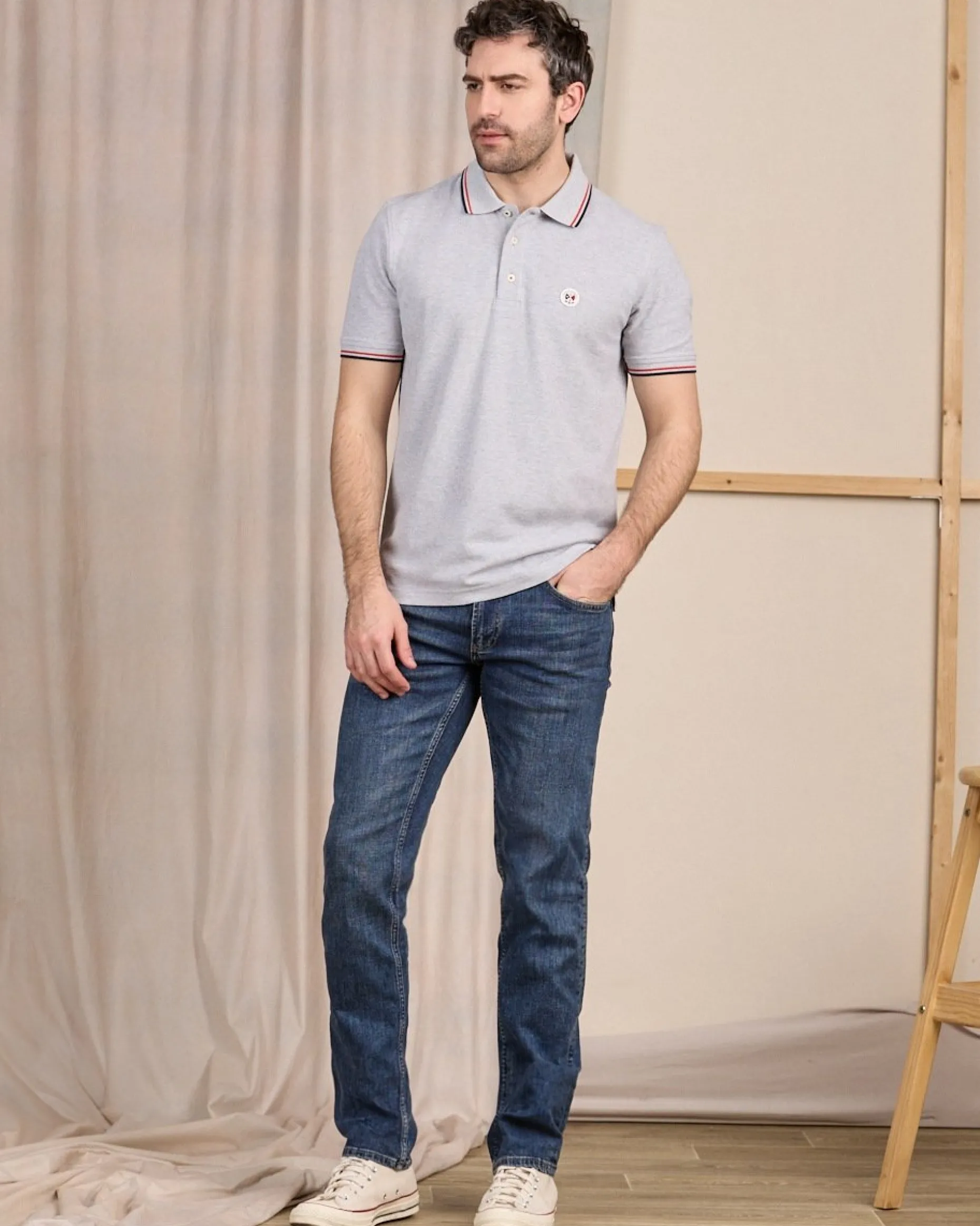 Homme Mise Au Green Polo logo badge gris moyen