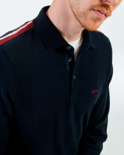 Homme Mise Au Green Polo manches longues regular fit à épaulettes bleu marine