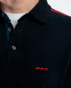 Homme Mise Au Green Polo manches longues regular fit à épaulettes bleu marine