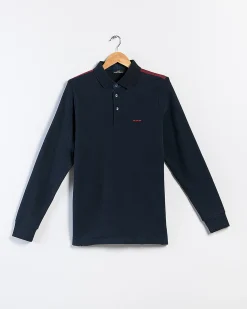 Homme Mise Au Green Polo manches longues regular fit à épaulettes bleu marine