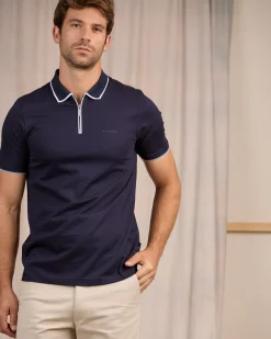 Homme Mise Au Green Polo ville zippé bleu marine