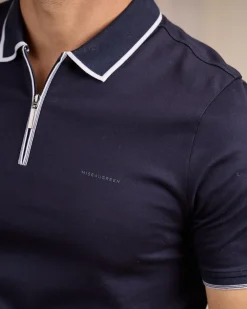 Homme Mise Au Green Polo ville zippé bleu marine