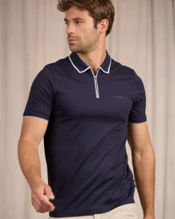 Homme Mise Au Green Polo ville zippé bleu marine