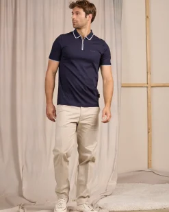 Homme Mise Au Green Polo ville zippé bleu marine