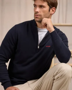 Homme Mise Au Green Pull col camionneur bleu marine