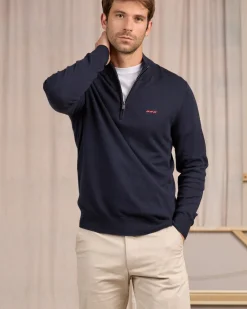 Homme Mise Au Green Pull col camionneur bleu marine