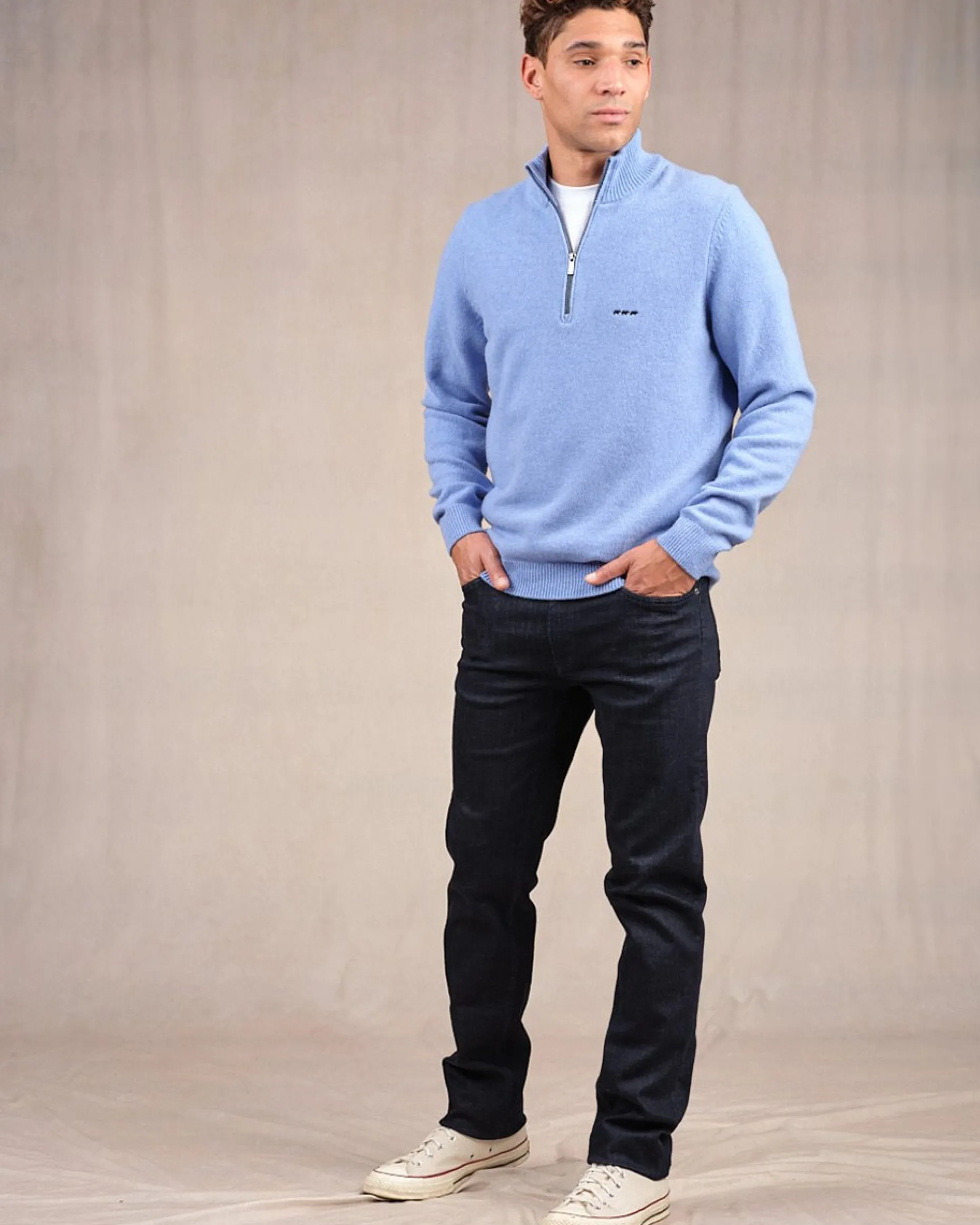 Homme Mise Au Green Pull col camionneur bleu ciel