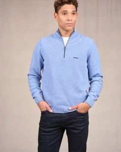 Homme Mise Au Green Pull col camionneur bleu ciel