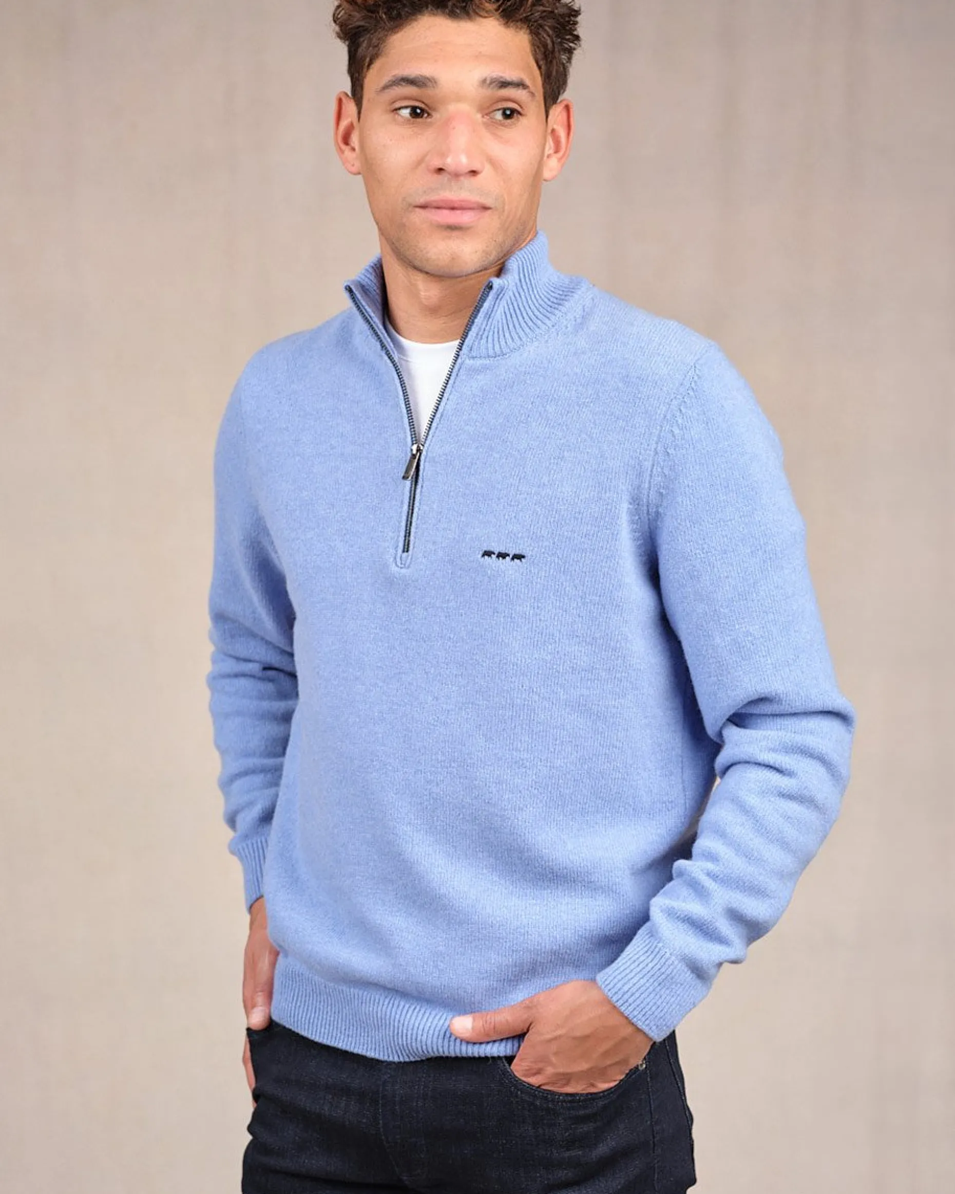 Homme Mise Au Green Pull col camionneur bleu ciel