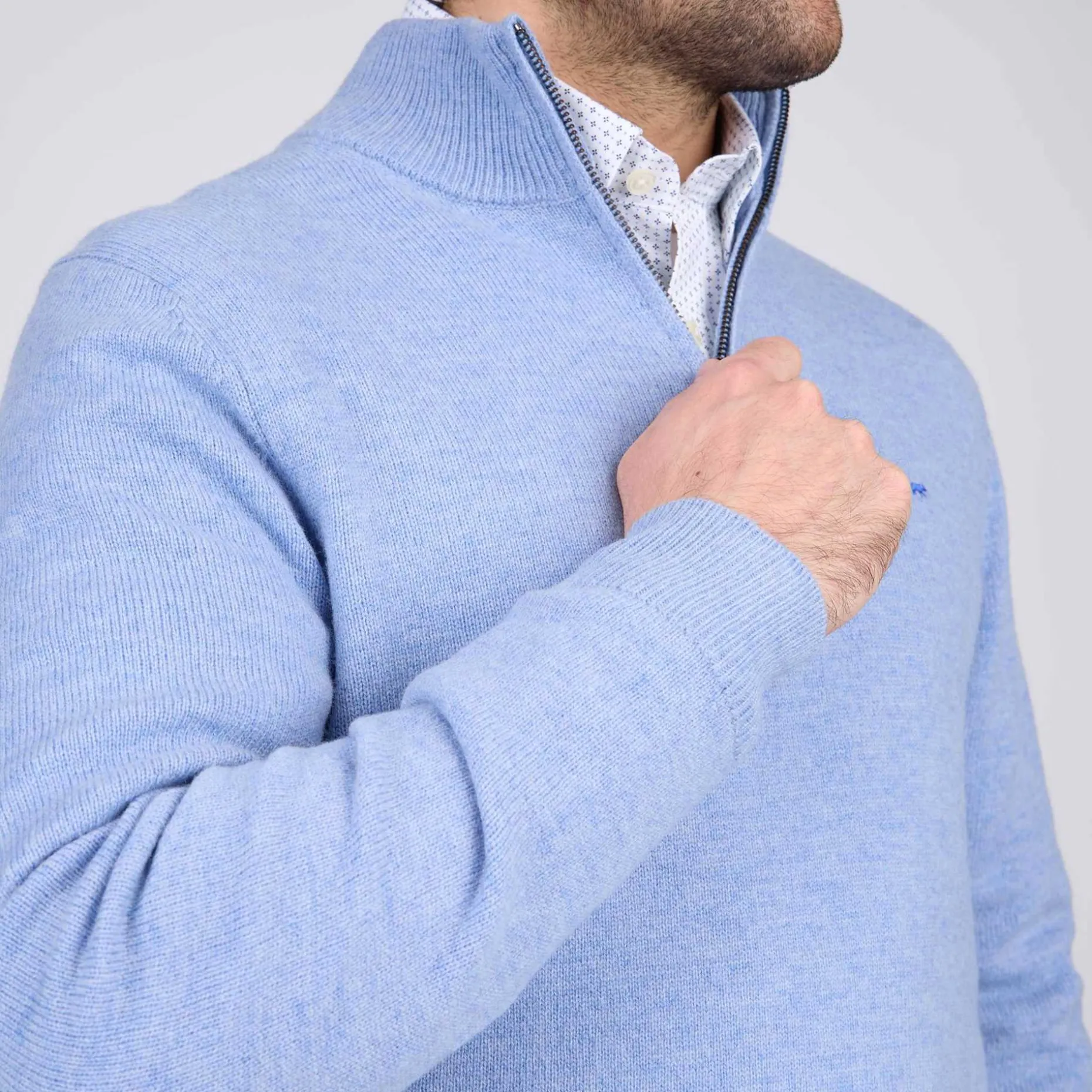 Homme Mise Au Green Pull col camionneur bleu ciel