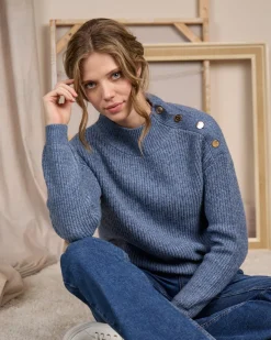 Femme Mise Au Green Pull col cheminée bleu ciel