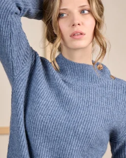 Femme Mise Au Green Pull col cheminée bleu ciel