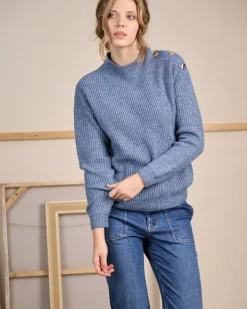 Femme Mise Au Green Pull col cheminée bleu ciel